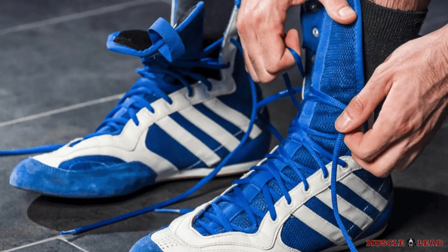 Blue wrestling shoes for squats