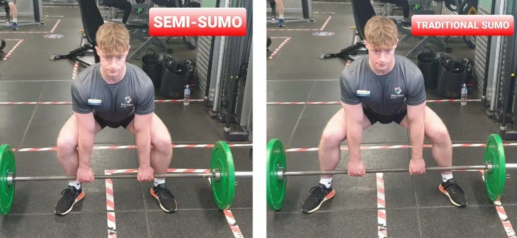 Starting stance for semi sumo deadlift and standard sumo deadlift